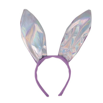 Easter Purple Mixed Fabric Basket with Bunny Ears Headband, 11 in x 6 in