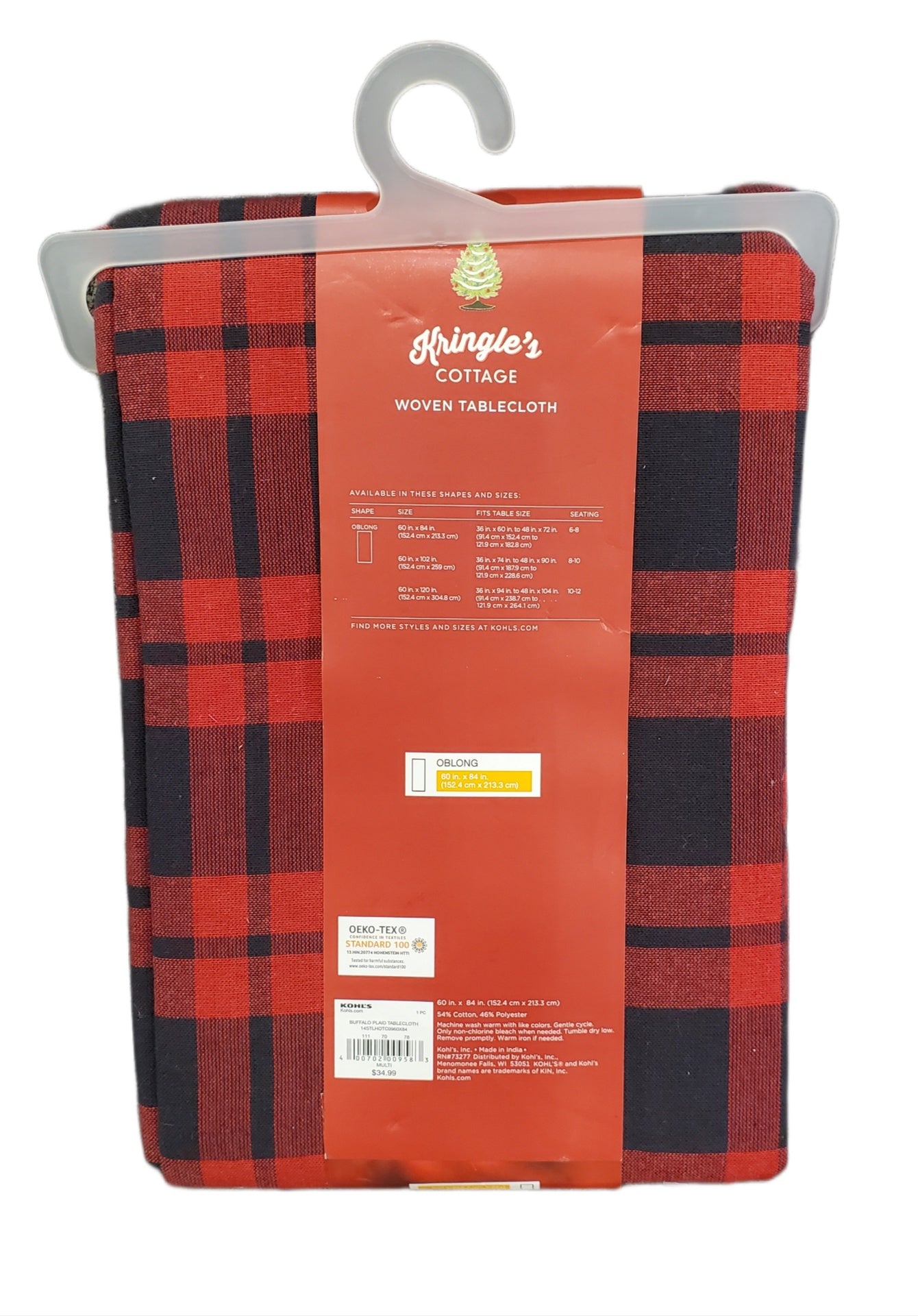 ST NICHOLAS SQUARE, KRINGLES COTTAGE WOVEN TABLE CLOTH, OBLONG 60 X 84 IN, BUFFALO PLAID