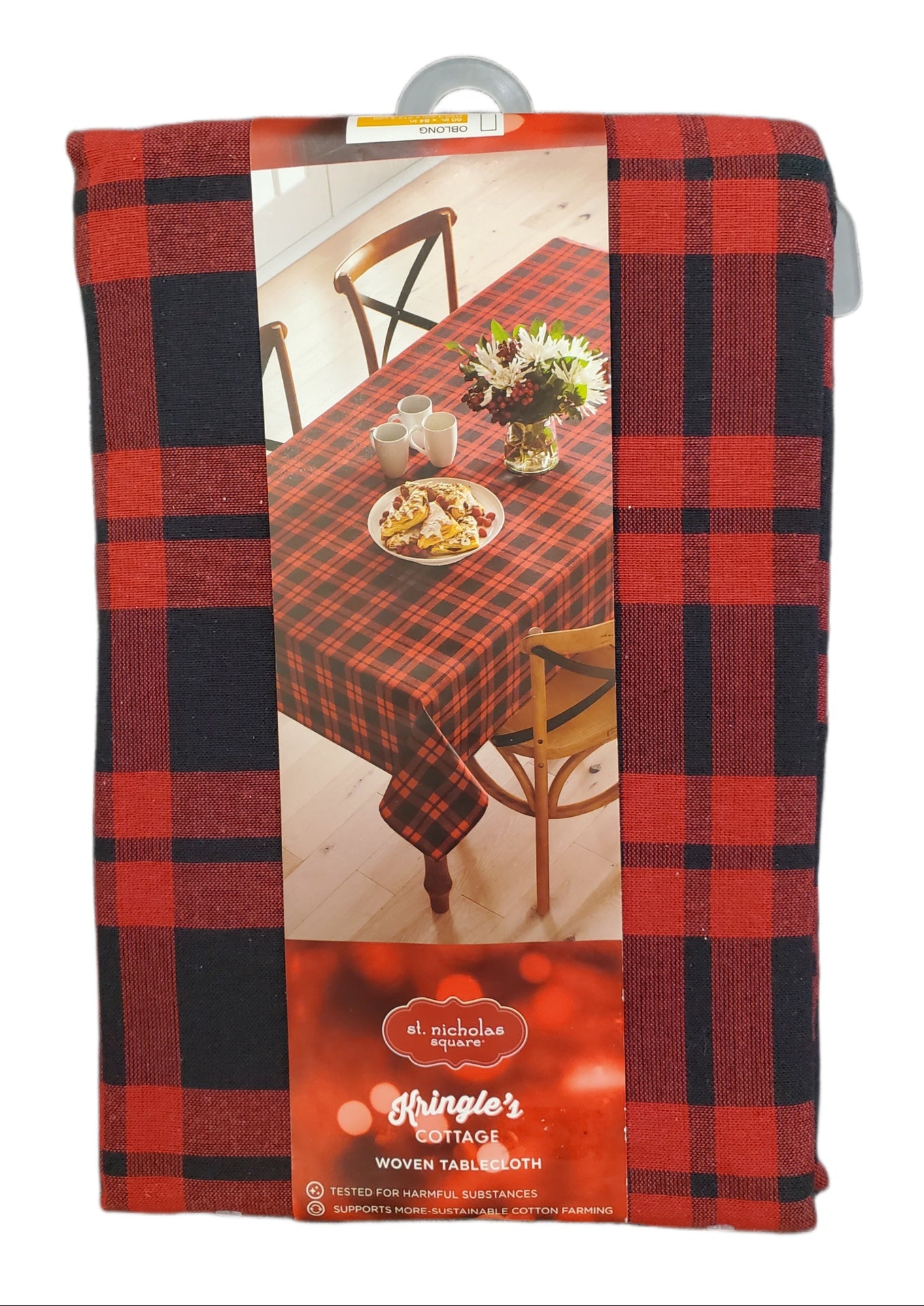 ST NICHOLAS SQUARE, KRINGLES COTTAGE WOVEN TABLE CLOTH, OBLONG 60 X 84 IN, BUFFALO PLAID