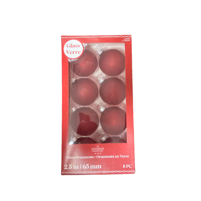 Ashland Christmas Dark Red Glass Ornaments 2.5in 8PC