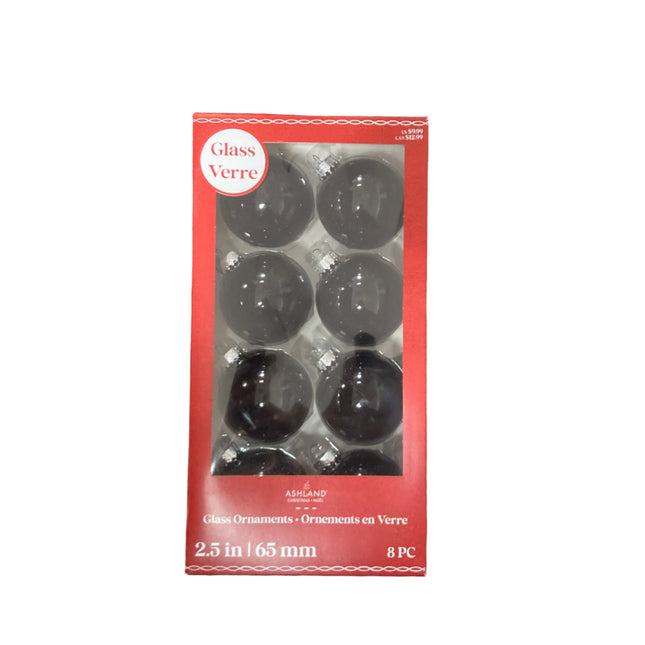 Ashland Christmas Shiny Black Glass Ornaments 2.5in 8PC