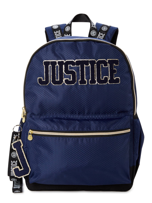 Justice Girls 17" Laptop Backpack with Lanyard Navy Blue Gold