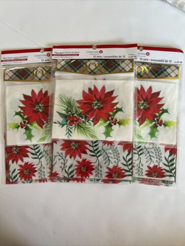 Merry Xmas Poinsettia Holly Treat Bag Kit With Header Cards