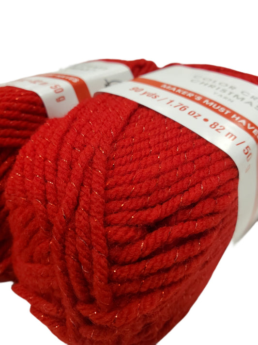 COLOR CRAFT CHRISTMAS YARN, 90 YARDS RED SPARKLE