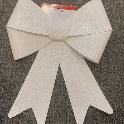 Large Sparkle Christmas Bow, White, 14 x 13 in