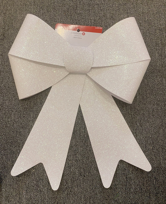 CELEBRATE IT, LARGE CHRISTMAS BOW, WHITE SPARKLE, 14 X 13 IN