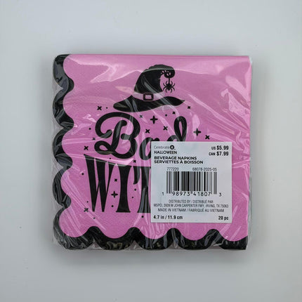 Good Witch Halloween Beverage Napkins – Pink & Black (20 Count, 4.7 in)