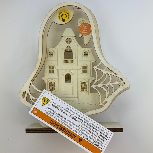 DIY LED Haunted House Ghost Shadow Box Decor 8 x 7 in