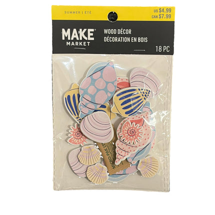 Wood Décor Set – Seashell Shapes (18 Pieces)