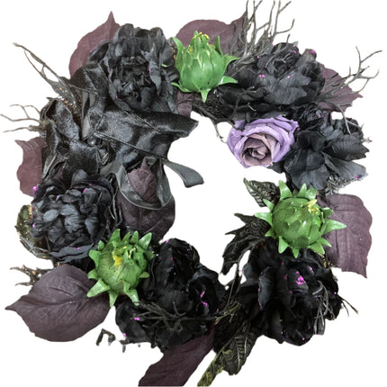 Ashland Halloween Black Roses Wreath 24 in
