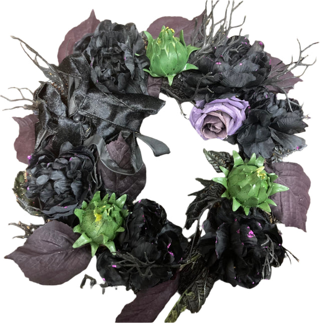 Ashland Halloween Black Roses Wreath 24 in