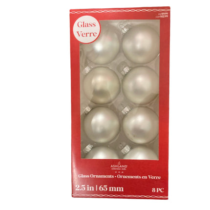 Ashland Christmas Silver Glass Ornaments 2.5in 8PC