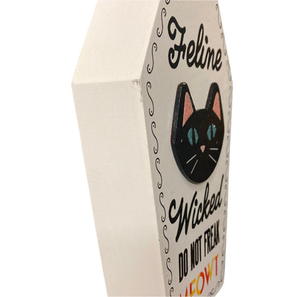 Ashland Halloween Wicked Feline Coffin Decoration 8x5in