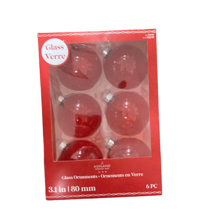 Ashland Christmas Red Large Glass Ornaments 3.1in 6PC