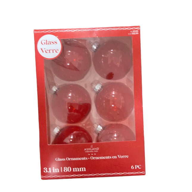 Ashland Christmas Red Large Glass Ornaments 3.1in 6PC
