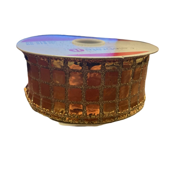 Celebrate it Christmas Small Golden Squares Wired Ribbon 1.5inx25ft