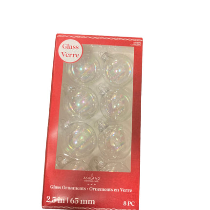 Ashland Christmas Shiny Clear Glass Ornaments 2.5in 8PC