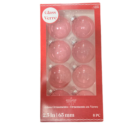 Ashland Christmas Light  Pink Glass Ornaments 2.5 in 8PC