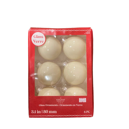Ashland Christmas Big White Glass Ornaments 3.1in 6PC