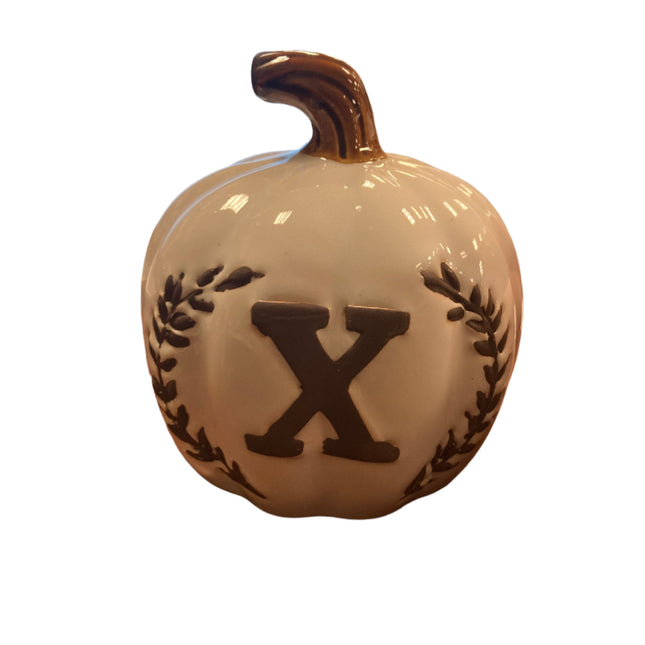 Ashland Fall White Porcelain Pumpkin with Letter X 5x5in