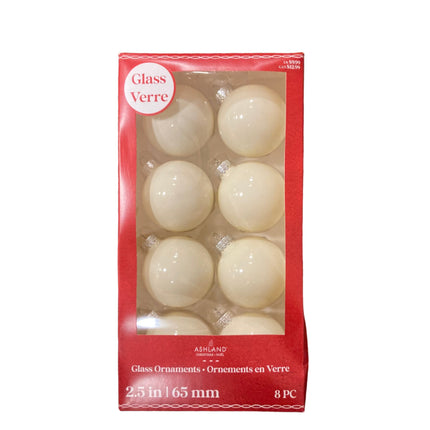 Ashland Christmas White Glass Ornament 2.5in 8PC