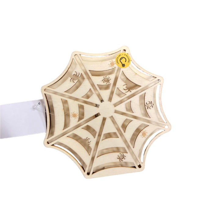 Make Market Halloween Spiderweb Light Up Wooden Decoration 8in