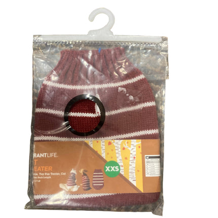 Vibrant Life Red and White Strips Pet  Sweater 8in Length,3-7Lb Pet Weight XXS