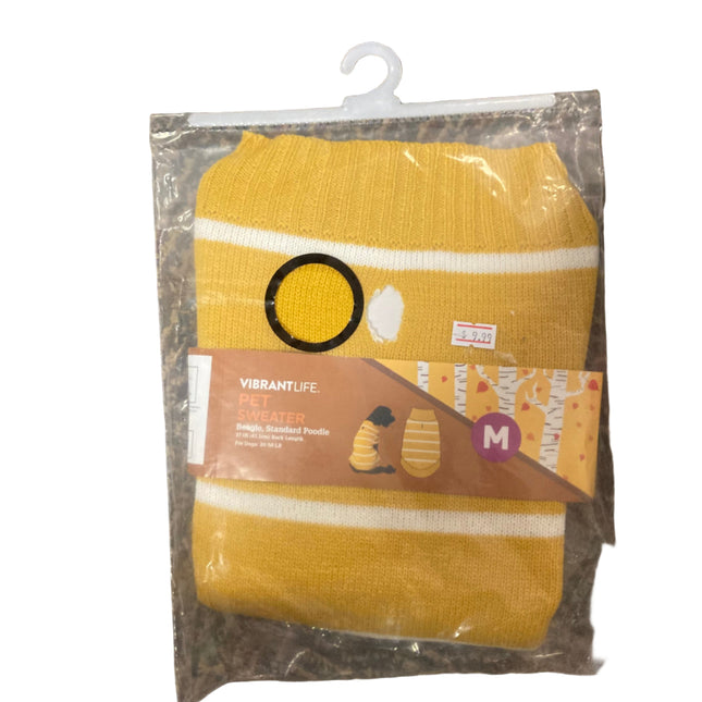Vibrant Life Yellow and White Stripes Dog Sweater 17in 20-50LB M