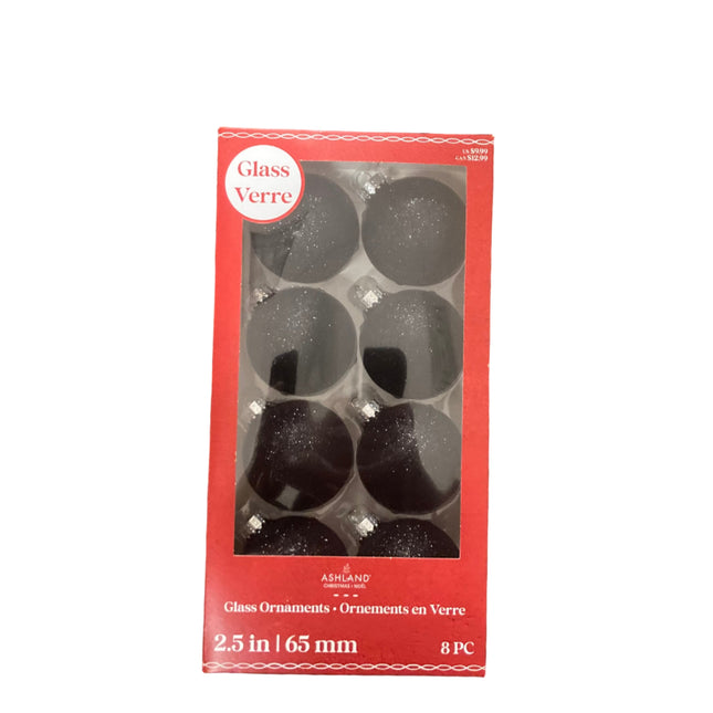 Ashland Christmas Glitter Black Glass Ornaments 2.5in 8PC