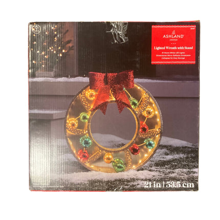 Ashland Christmas Lighted Wreath With Stand 21 in