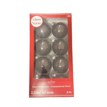 Ashland Christmas Grey Glass Ornaments 2.5in 8PC
