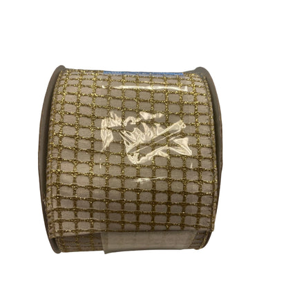 Celebrate it Christmas Gold and White Squares Ribbon 3.5inx15ft