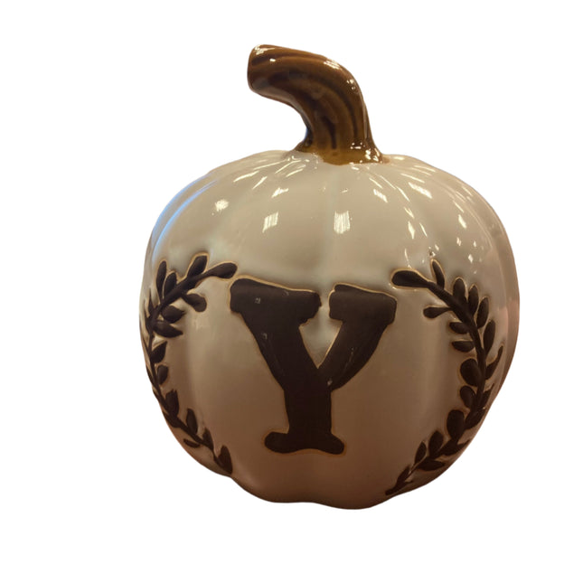 Ashland Fall White Porcelain Pumpkin with Letter Y 5x5in