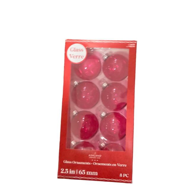 Ashland Christmas Pink Glass Ornaments 2.5in 8PC