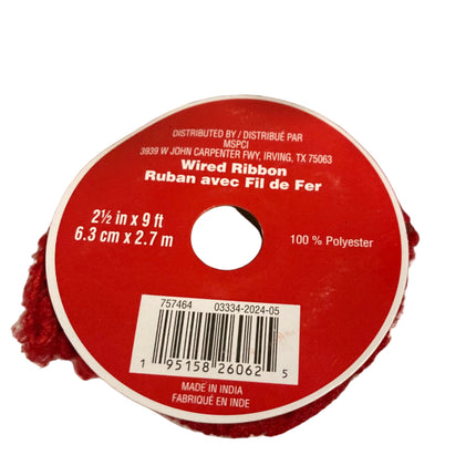 Celebrate it Christmas Red Wool Wired Ribbon 2.5inx9ft