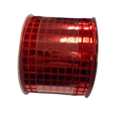 Celebrate it Christmas Shiny Red  Squares Ribbon 3.5inx15ft