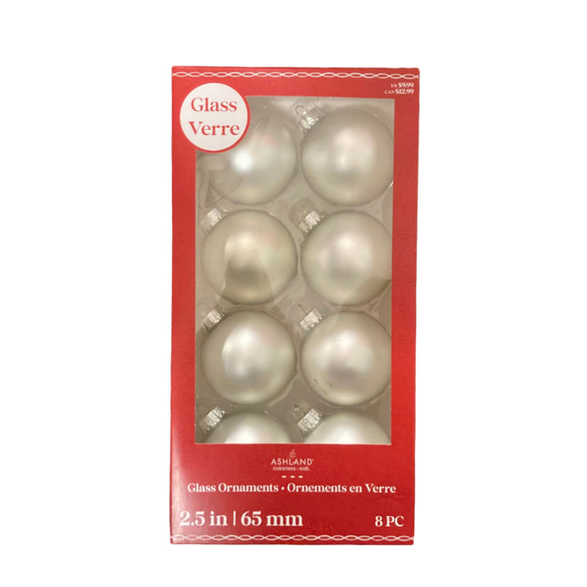 Ashland Christmas Silver Glass Ornaments 2.5in 8PC