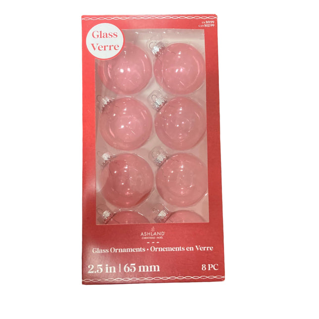 Ashland Christmas Light  Pink Glass Ornaments 2.5 in 8PC