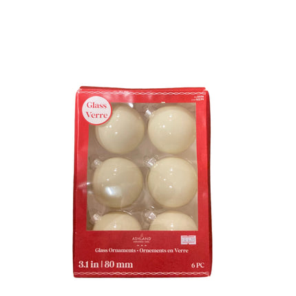 Ashland Christmas Big White Glass Ornaments 3.1in 6PC