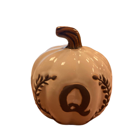 Ashland Fall White Porcelain Pumpkin with Letter Q 5x5in