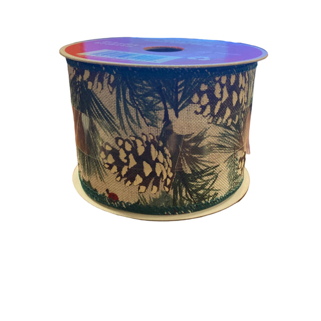 Celebrate it Christmas Pine Cones Wired Ribbon 2.5inx20ft