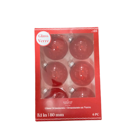 Ashland Christmas Red Large Glass Ornaments 3.1in 6PC