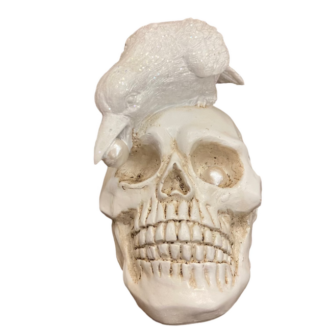 Ashland Halloween White Skull and Crow Decoration 8x6in