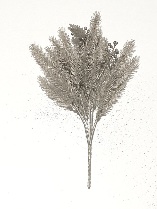 Glittery Silver Pine & Berry Bush 12" by Ashland