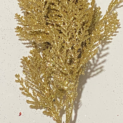 16" Gold Glitter Pine Bush for Christmas Decor