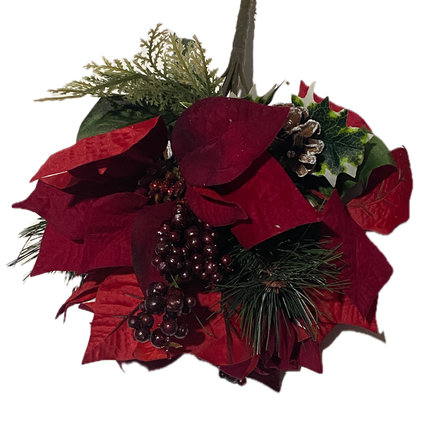 17" Red Poinsettia & Pine Christmas Bush - Ashland