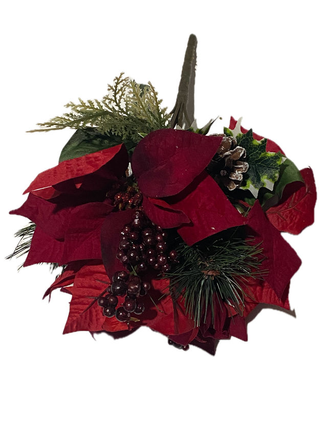 17" Red Poinsettia & Pine Christmas Bush - Ashland
