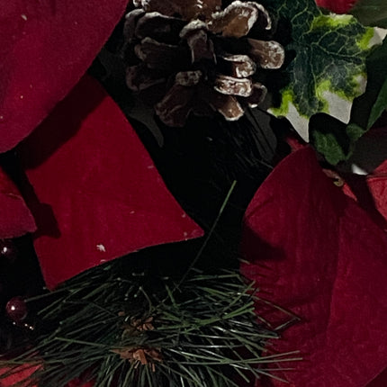 17" Red Poinsettia & Pine Christmas Bush - Ashland
