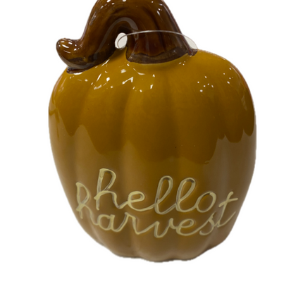 Ashland "Hello Harvest" Fall Pumpkin 6in x 3.5in x 2in Ceramic Tabletop Decor