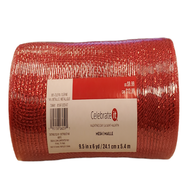 Valentine's Day Decorative Red Sparkling Mesh for Crafting 9.5in x 6yd